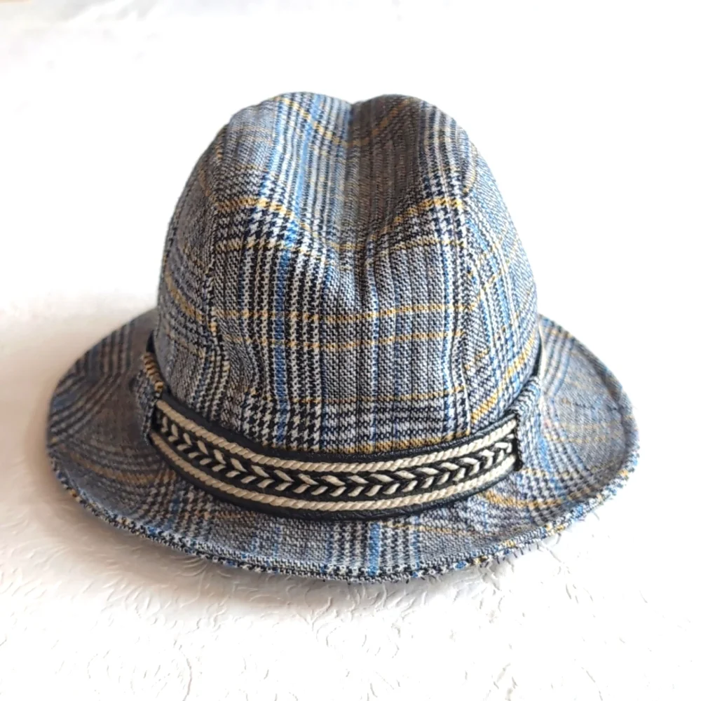 Vintage Irish Crushable by Du Pont Tweed Walking Hat Blue Black Mustard S/M Size